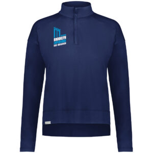 Right Chest Print Women's Navy Suede Knit 1/4 Zip